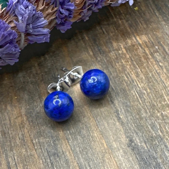 Colorful  Lapis lazuli spheres 6mm earrings wisdom and protection earrings - Picture 1 of 4